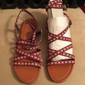 INDIGO CAMRYN NIB NATURAL MULTI-COLOR ANKLE WRAP AROUND STYLE SANDALS